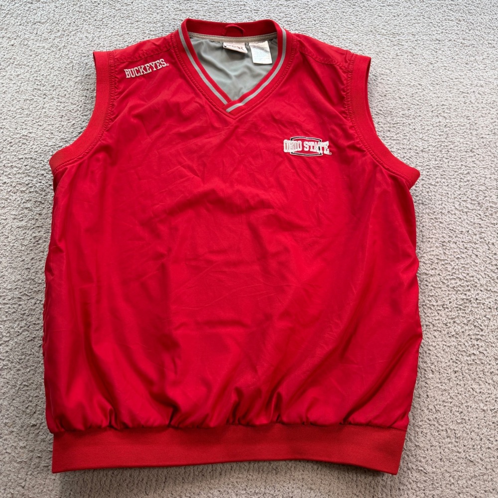 Vintage 90s Ohio State Buckeyes Red Windbreaker Vest Men Large V-Neck NCAA